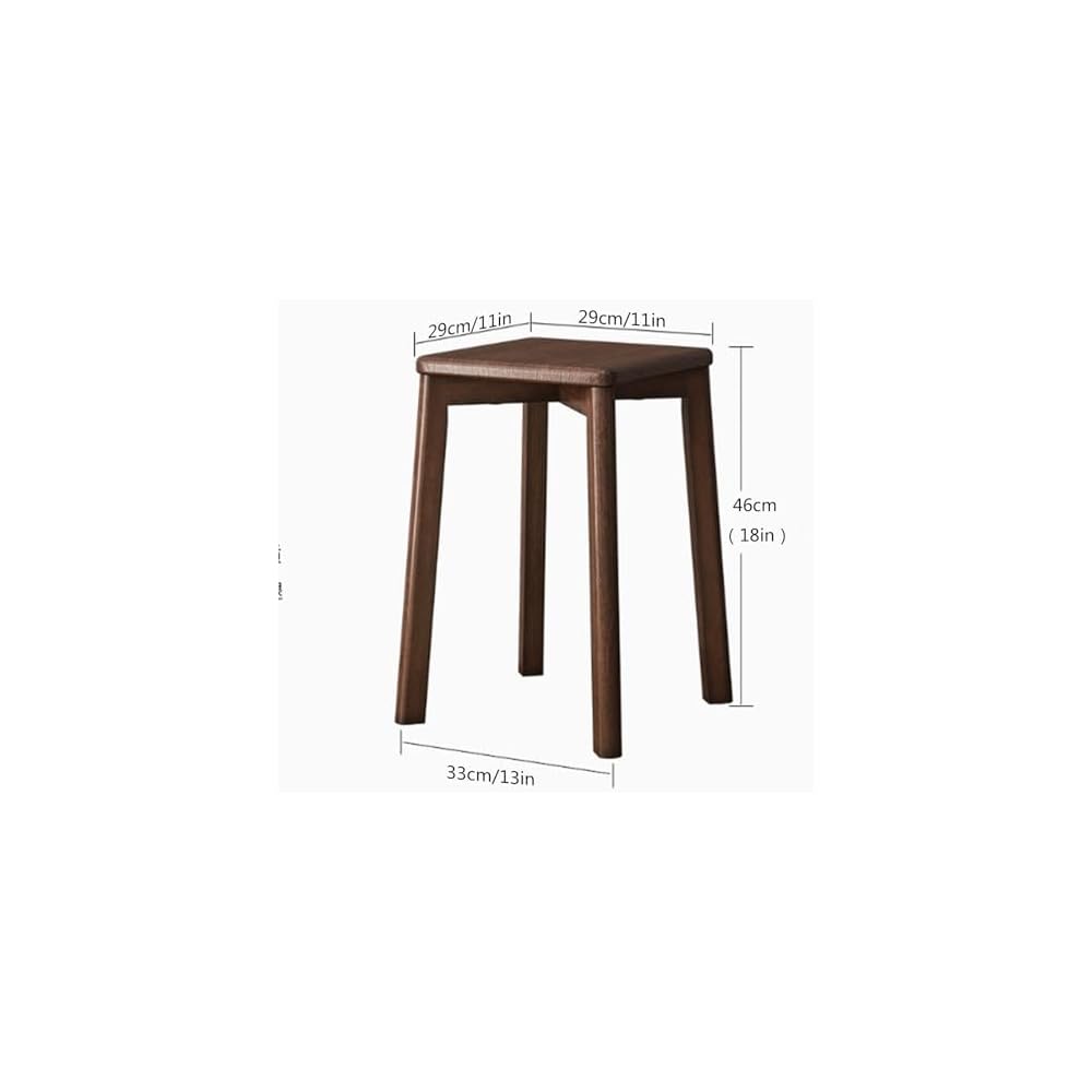 100% solid oak, stackable stools, bar stools, wooden dining table stools, square stools, shoe stools, no backrest, suitable for kitchen, home, garden, living room and classroom(Walnut color,1 piece)