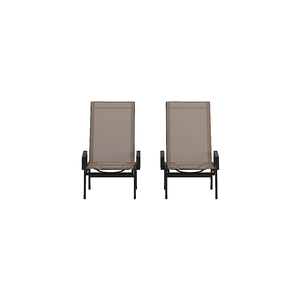 Flash Furniture Brazos Adjustable Chaise Lounge Chair with Arms, All-Weather Outdoor Five-Position Recliner, Black/Gray
