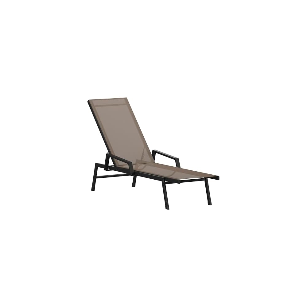 Flash Furniture Brazos Adjustable Chaise Lounge Chair with Arms, All-Weather Outdoor Five-Position Recliner, Black/Gray