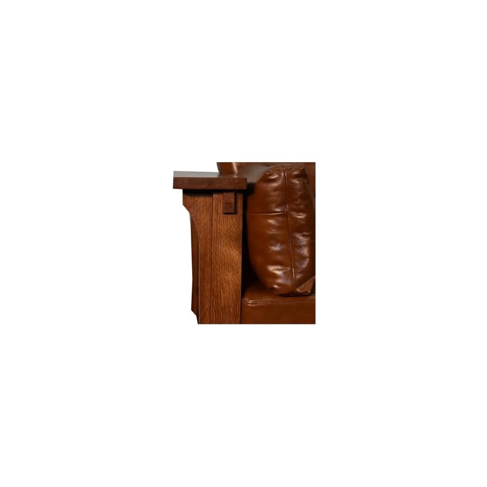 Pemberly Row Modern Leather Sofa, 84" Wide, Solid Quarter-Sawn White Oak, Russet Brown Finish, Contemporary Style, Soft Back Cushions, Firm Seat Cushions, Living Room Seating