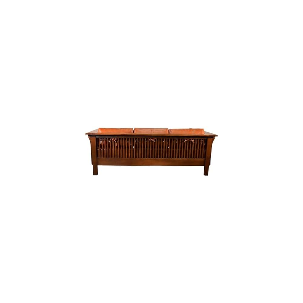 Pemberly Row Modern Leather Sofa, 84" Wide, Solid Quarter-Sawn White Oak, Russet Brown Finish, Contemporary Style, Soft Back Cushions, Firm Seat Cushions, Living Room Seating