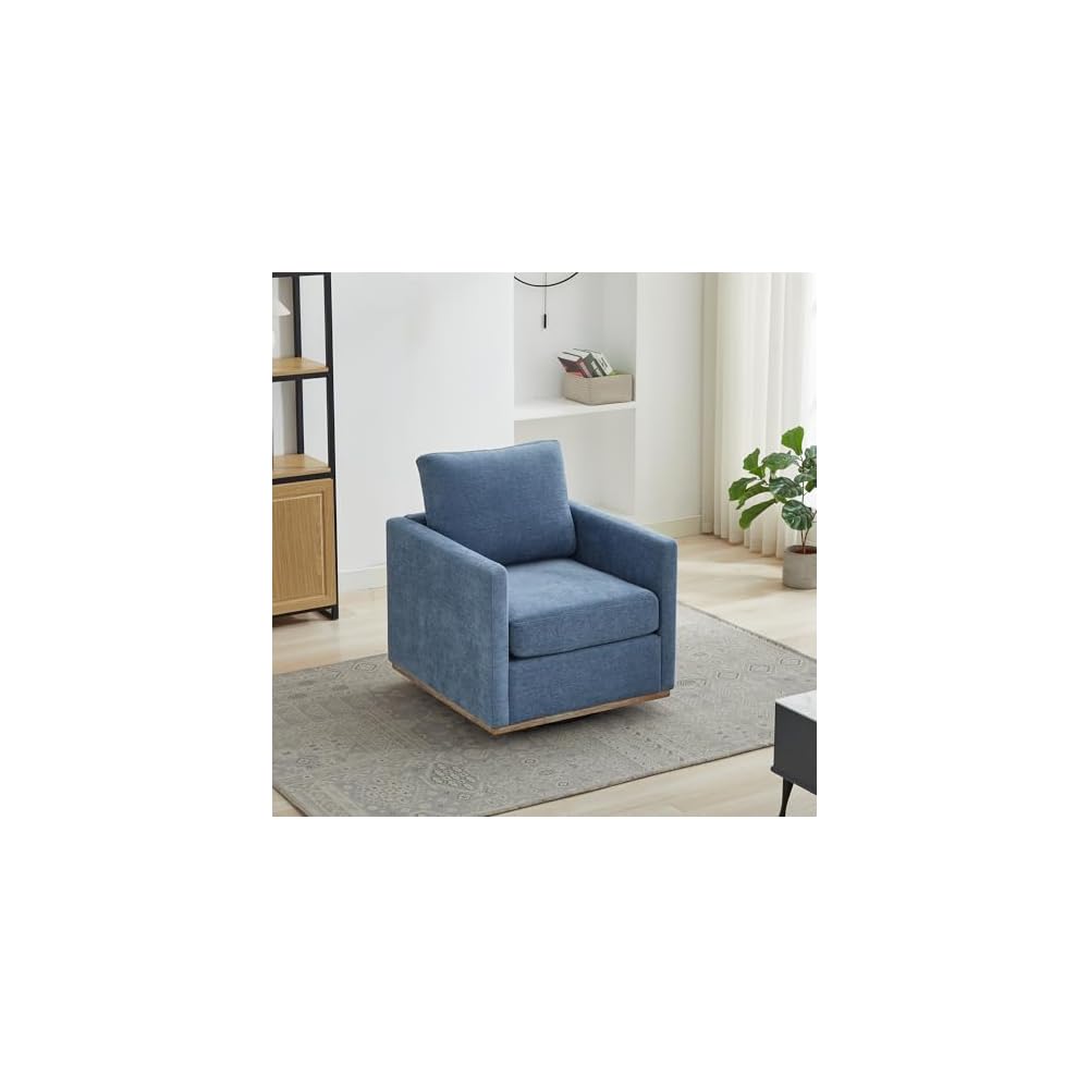 34" Swivel Chenille Single Chairs for Living Room, Sofa Single with Spring Cushion, Small Space Couch with Wooden Base for Apartment and Lounge, Blue