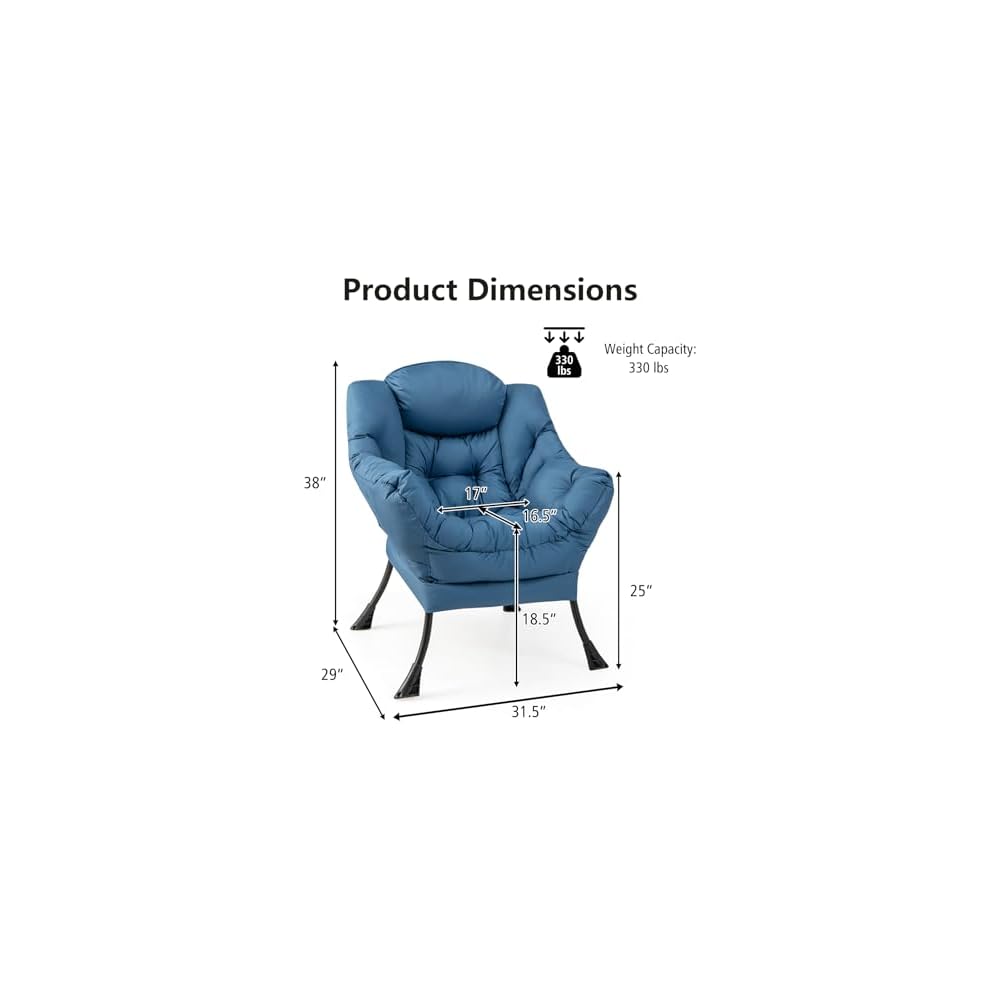 KOMFOTT Modern Accent Chair, Soft Upholstered Lazy Sofa with Side Pocket & Armrests, Single Sofa Armchair, Leisure Sofa Chair for Living Room, Bedroom, Navy