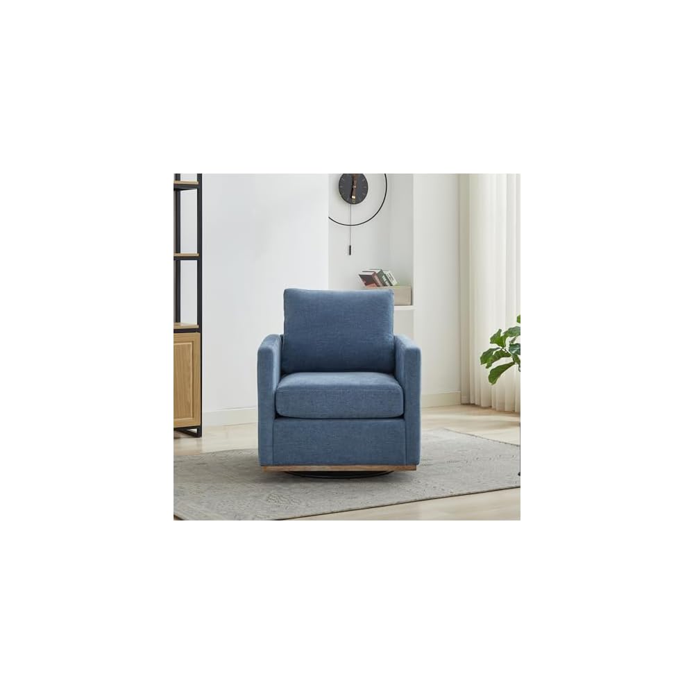 34" Swivel Chenille Single Chairs for Living Room, Sofa Single with Spring Cushion, Small Space Couch with Wooden Base for Apartment and Lounge, Blue