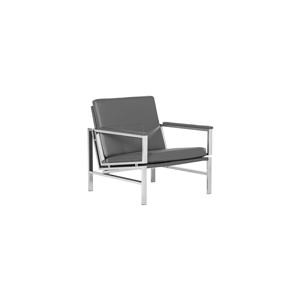 Atlas Modern Accent Chair in Blended Leather, Chrome / Gray