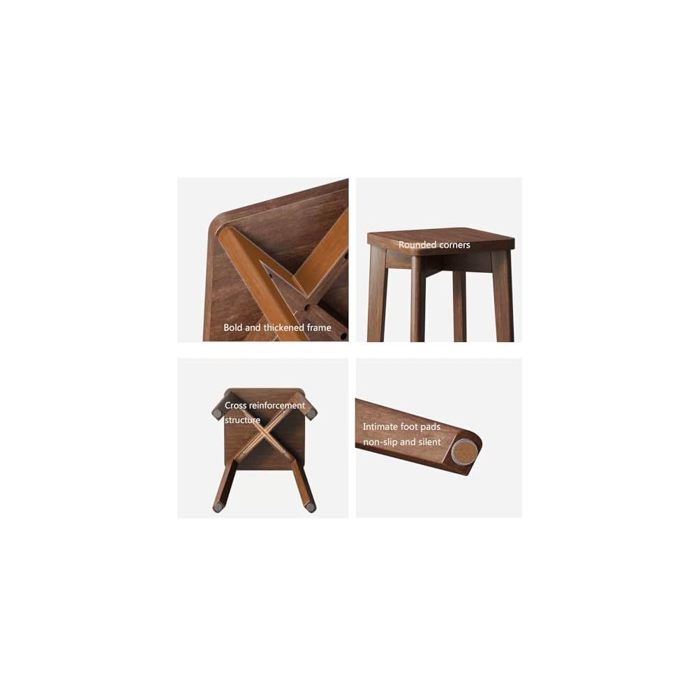 100% solid oak, stackable stools, bar stools, wooden dining table stools, square stools, shoe stools, no backrest, suitable for kitchen, home, garden, living room and classroom(Walnut color,1 piece)