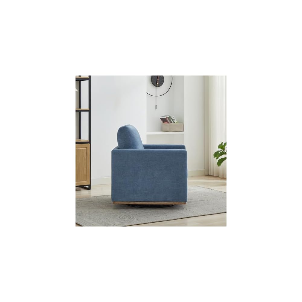 34" Swivel Chenille Single Chairs for Living Room, Sofa Single with Spring Cushion, Small Space Couch with Wooden Base for Apartment and Lounge, Blue