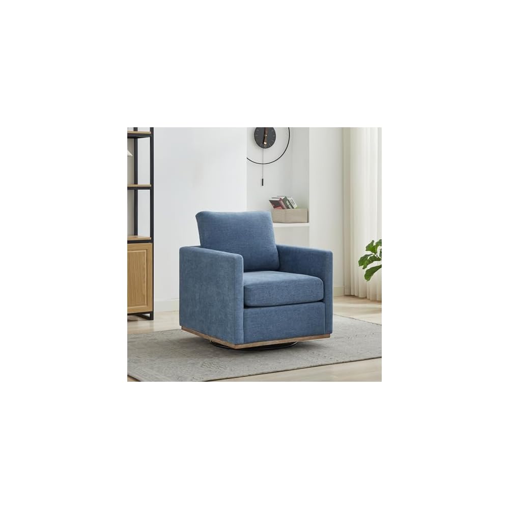 34" Swivel Chenille Single Chairs for Living Room, Sofa Single with Spring Cushion, Small Space Couch with Wooden Base for Apartment and Lounge, Blue