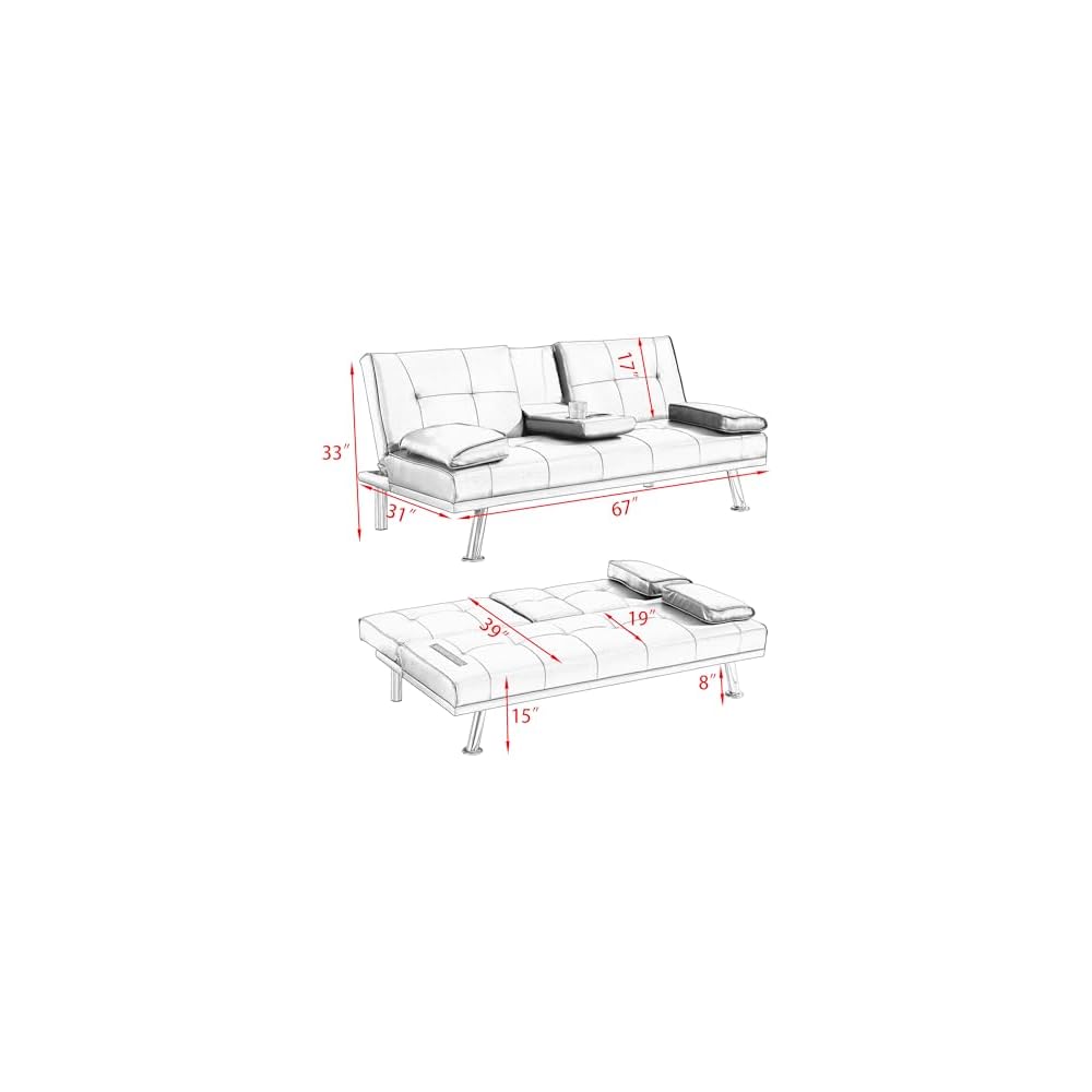 70" Futon Sofa Bed,Convertible Folding Futon Couch with Coffee Table