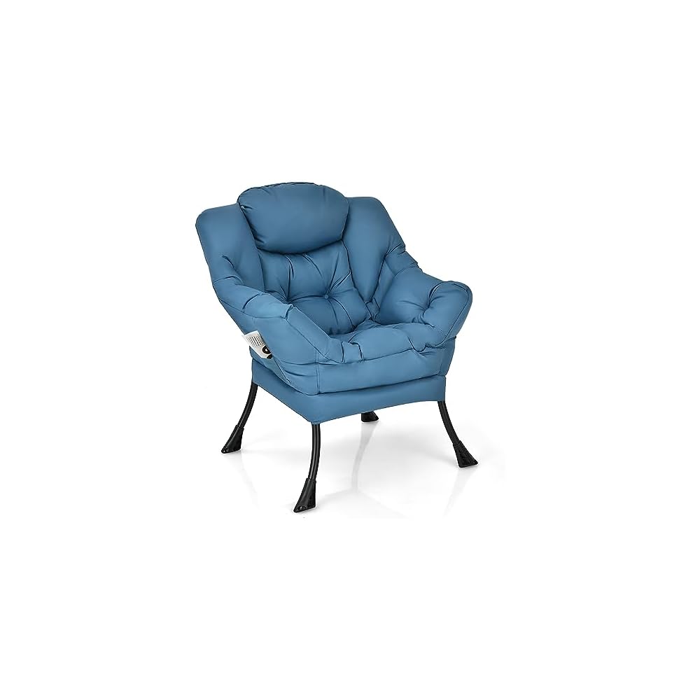 KOMFOTT Modern Accent Chair, Soft Upholstered Lazy Sofa with Side Pocket & Armrests, Single Sofa Armchair, Leisure Sofa Chair for Living Room, Bedroom, Navy