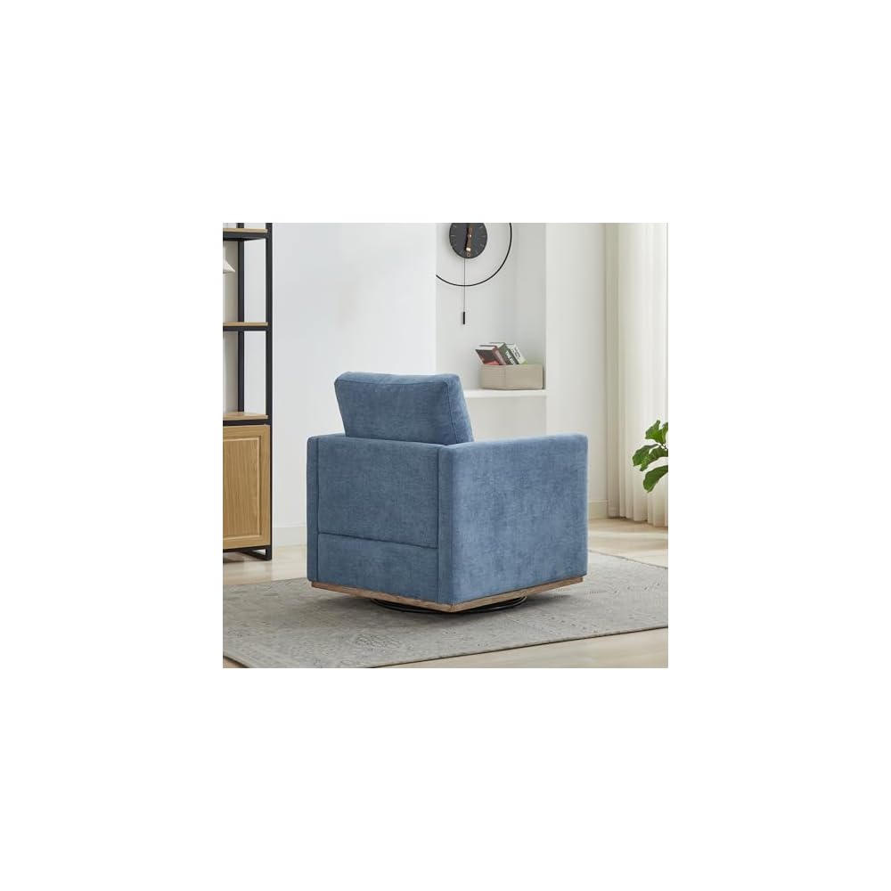 34" Swivel Chenille Single Chairs for Living Room, Sofa Single with Spring Cushion, Small Space Couch with Wooden Base for Apartment and Lounge, Blue