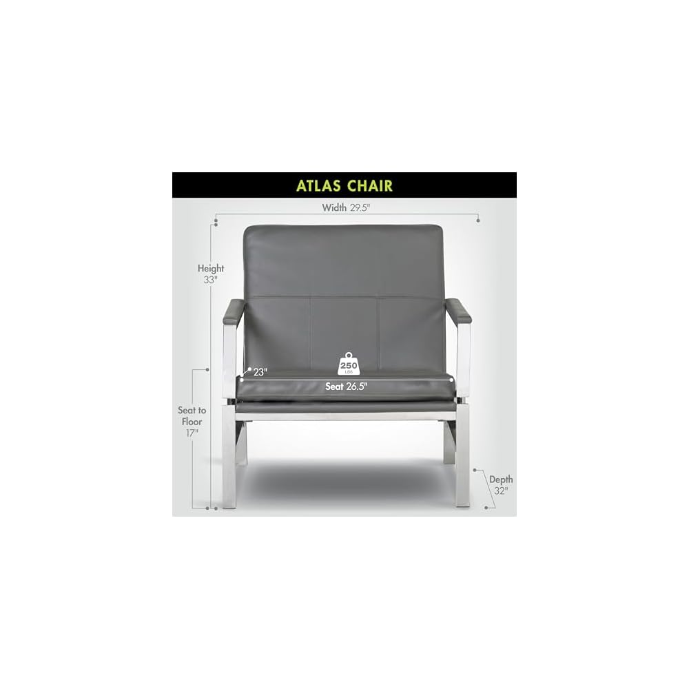 Atlas Modern Accent Chair in Blended Leather, Chrome / Gray