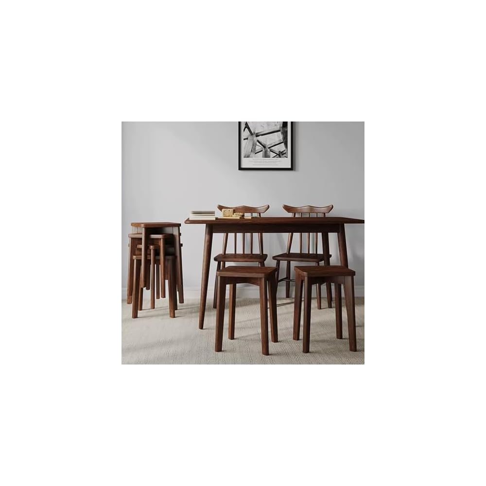 100% solid oak, stackable stools, bar stools, wooden dining table stools, square stools, shoe stools, no backrest, suitable for kitchen, home, garden, living room and classroom(Walnut color,1 piece)