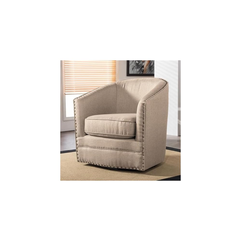 Wholesale Interiors Porter Classic Retro Fabric Upholstered Swivel Tub Chair, Beige