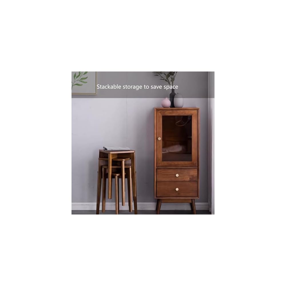 100% solid oak, stackable stools, bar stools, wooden dining table stools, square stools, shoe stools, no backrest, suitable for kitchen, home, garden, living room and classroom(Walnut color,1 piece)