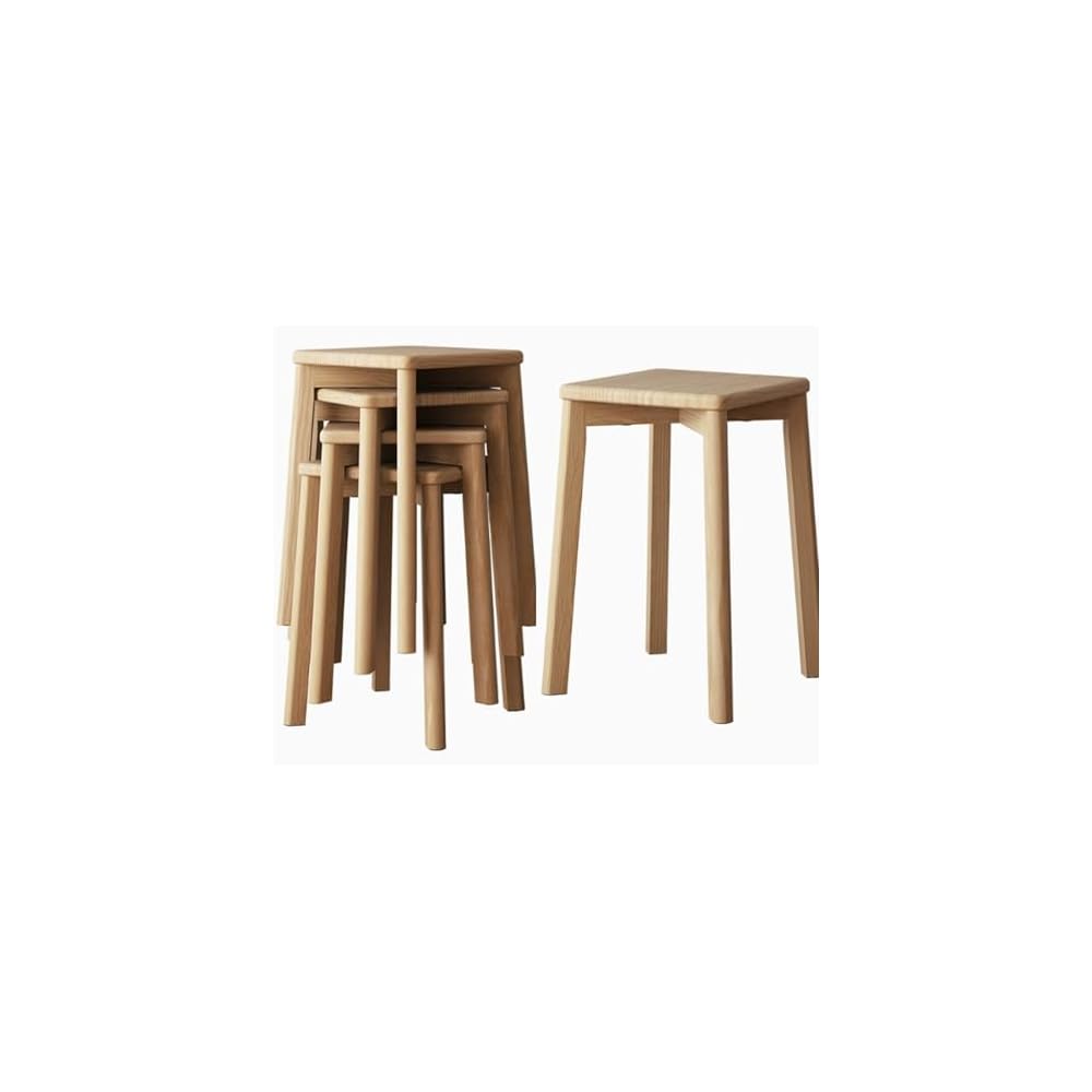 100% solid oak, stackable stools, bar stools, wooden dining table stools, square stools, shoe stools, no backrest, suitable for kitchen, home, garden, living room and classroom(Walnut color,1 piece)