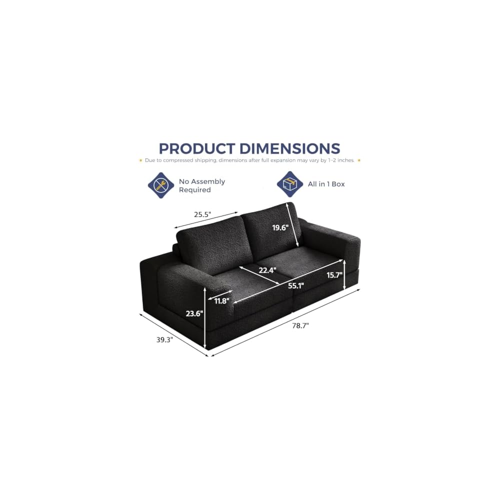 YVDNHP 78" Convertible Sofa,6-in-1 Loveseat Couch Fold Sofa Bed Black