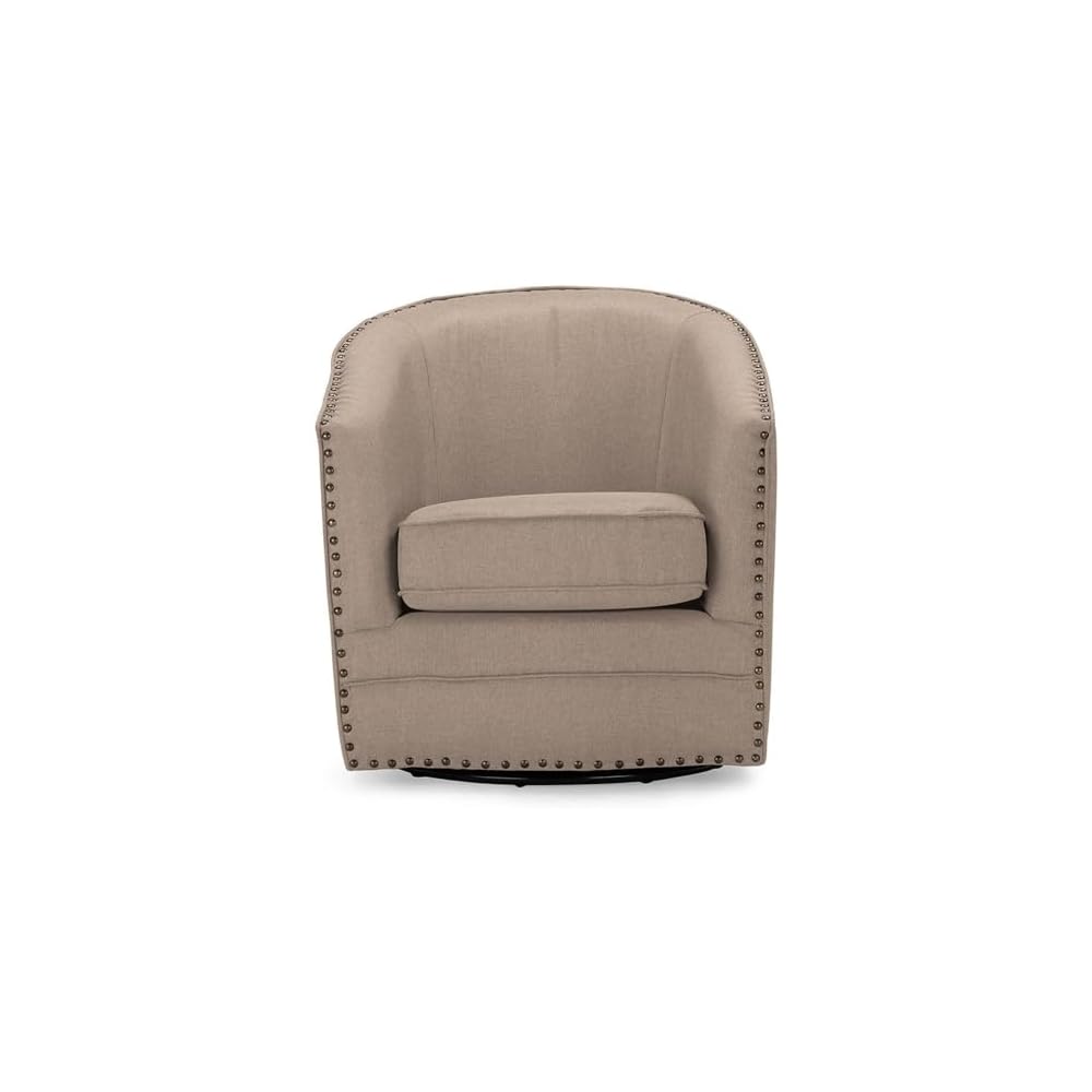 Wholesale Interiors Porter Classic Retro Fabric Upholstered Swivel Tub Chair, Beige