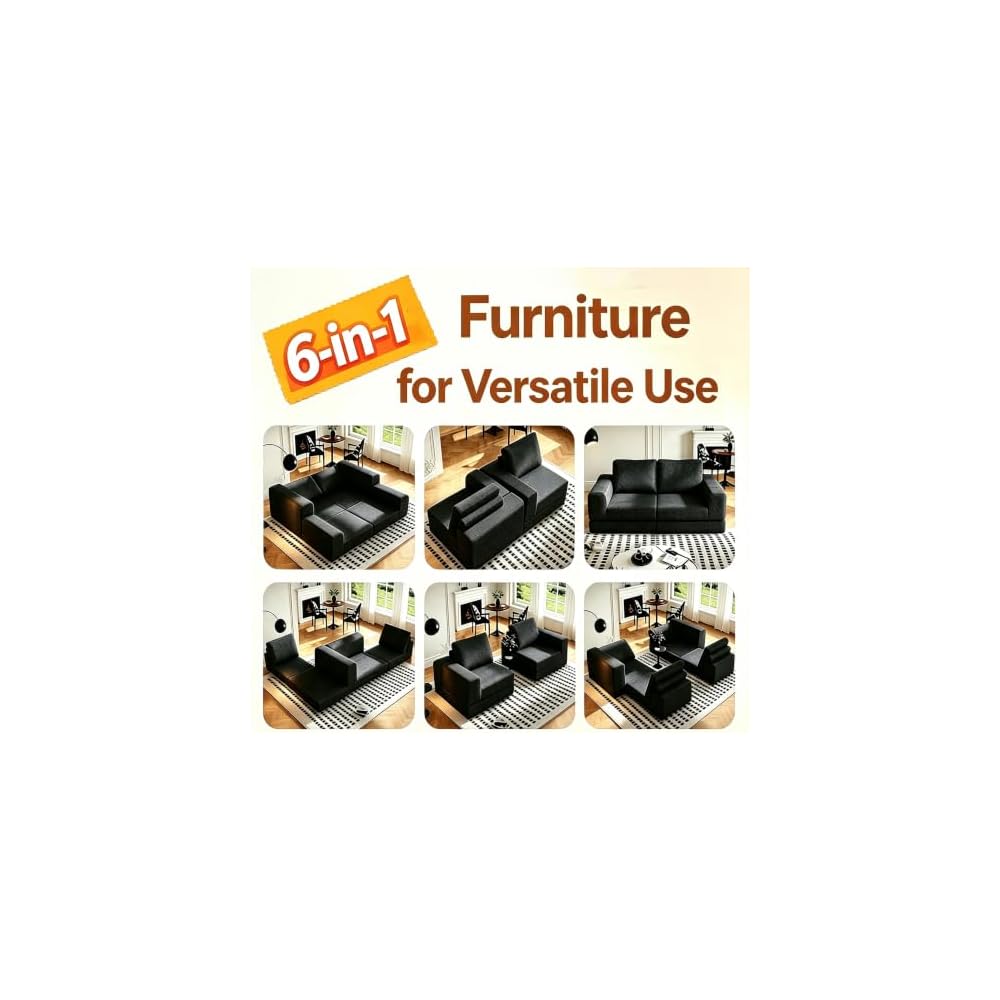 YVDNHP 78" Convertible Sofa,6-in-1 Loveseat Couch Fold Sofa Bed Black