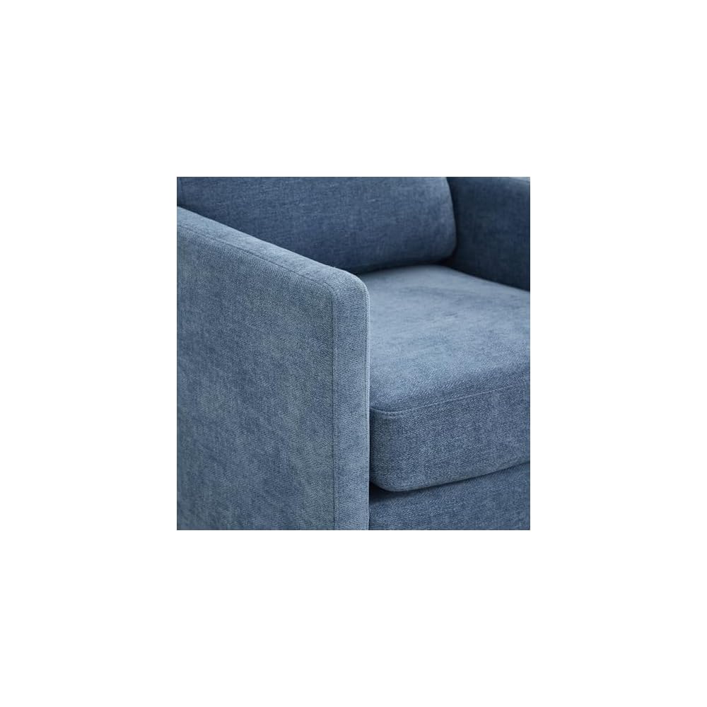 34" Swivel Chenille Single Chairs for Living Room, Sofa Single with Spring Cushion, Small Space Couch with Wooden Base for Apartment and Lounge, Blue