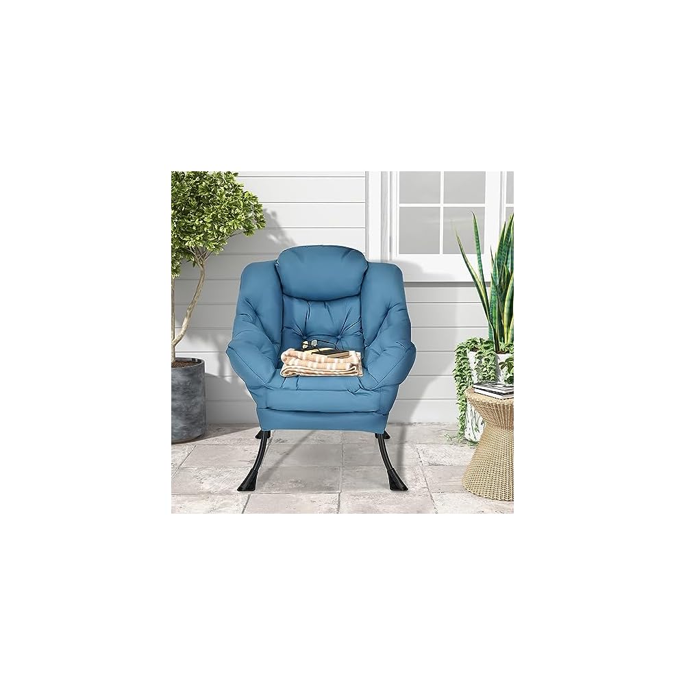 KOMFOTT Modern Accent Chair, Soft Upholstered Lazy Sofa with Side Pocket & Armrests, Single Sofa Armchair, Leisure Sofa Chair for Living Room, Bedroom, Navy