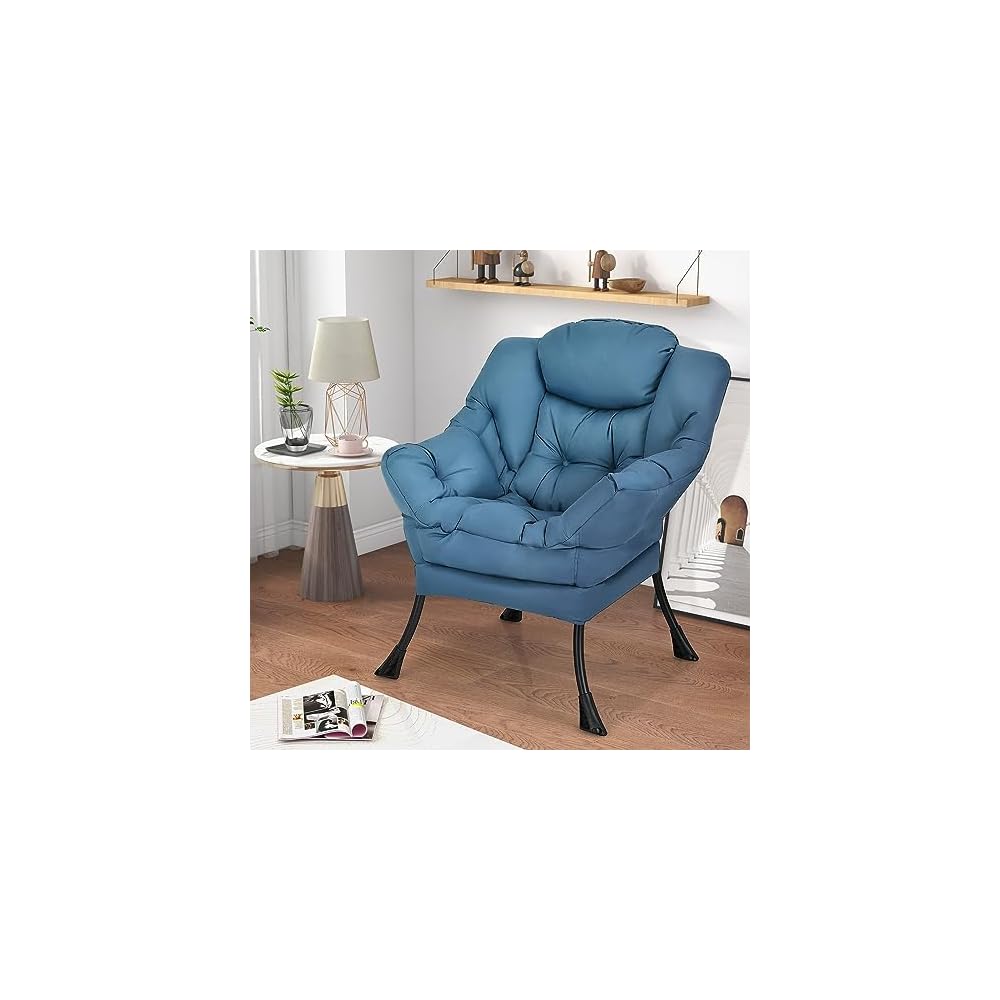 KOMFOTT Modern Accent Chair, Soft Upholstered Lazy Sofa with Side Pocket & Armrests, Single Sofa Armchair, Leisure Sofa Chair for Living Room, Bedroom, Navy