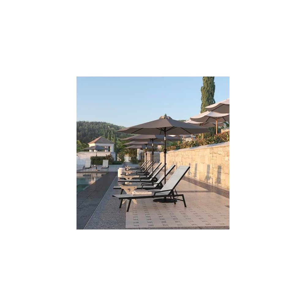 Flash Furniture Brazos Adjustable Chaise Lounge Chair with Arms, All-Weather Outdoor Five-Position Recliner, Black/Gray
