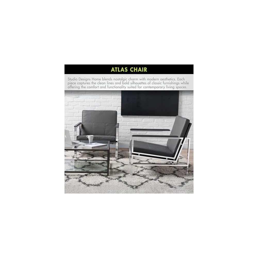 Atlas Modern Accent Chair in Blended Leather, Chrome / Gray