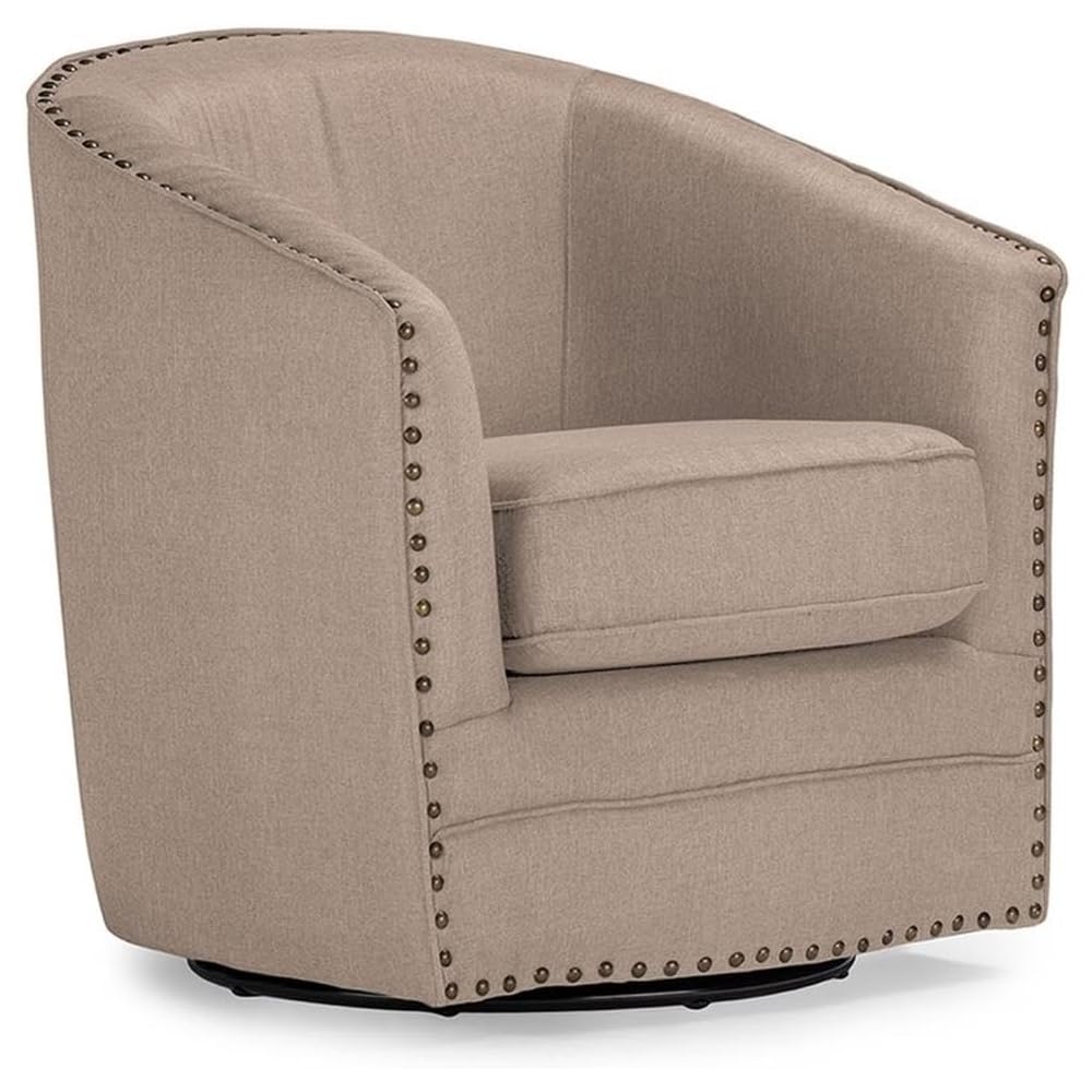 Wholesale Interiors Porter Classic Retro Fabric Upholstered Swivel Tub Chair, Beige