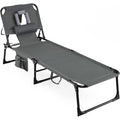 COSTWAY Tanning Chair with Face Hole, Folding Beach Lounge Chair with 4-Position Adjustable Backrest, Pillow & Side Pocket, Foldable Chaise Lounge Chair Outdoor for Sunbathing, Camping (1, Grey)
