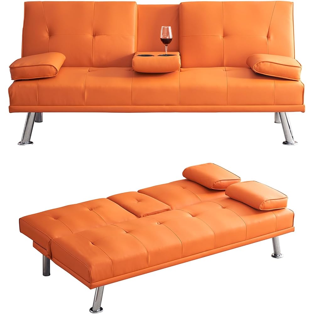 70" Futon Sofa Bed,Convertible Folding Futon Couch with Coffee Table