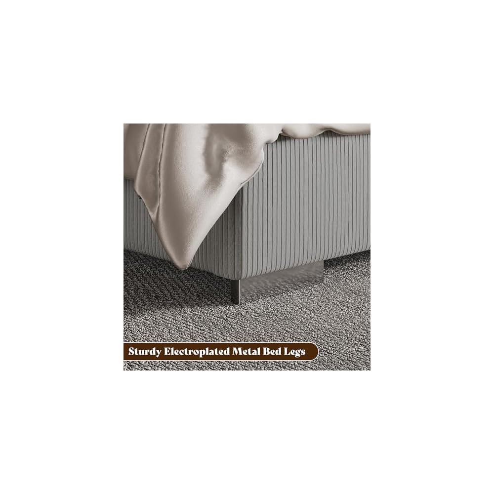 AMERLIFE Cal King Fireplace Bed Frame, Upholstered Headboard, Light Gray