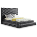 Meridian Furniture RevelGrey-Q Revel Collection Modern | Contemporary Grey Velvet Upholstered Bed with Deep Button Tufting, 85" W x 98" D x 60" H, Grey, Queen