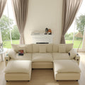 KCGKCG 116" Modular U Shaped Cloud Couch, Chenille Sectional Couches for Living Room with Ottoman, Deep Seat Sofa Cloud Sectional Couch with Charging Station, Cup Holder, Side Pocket, Beige