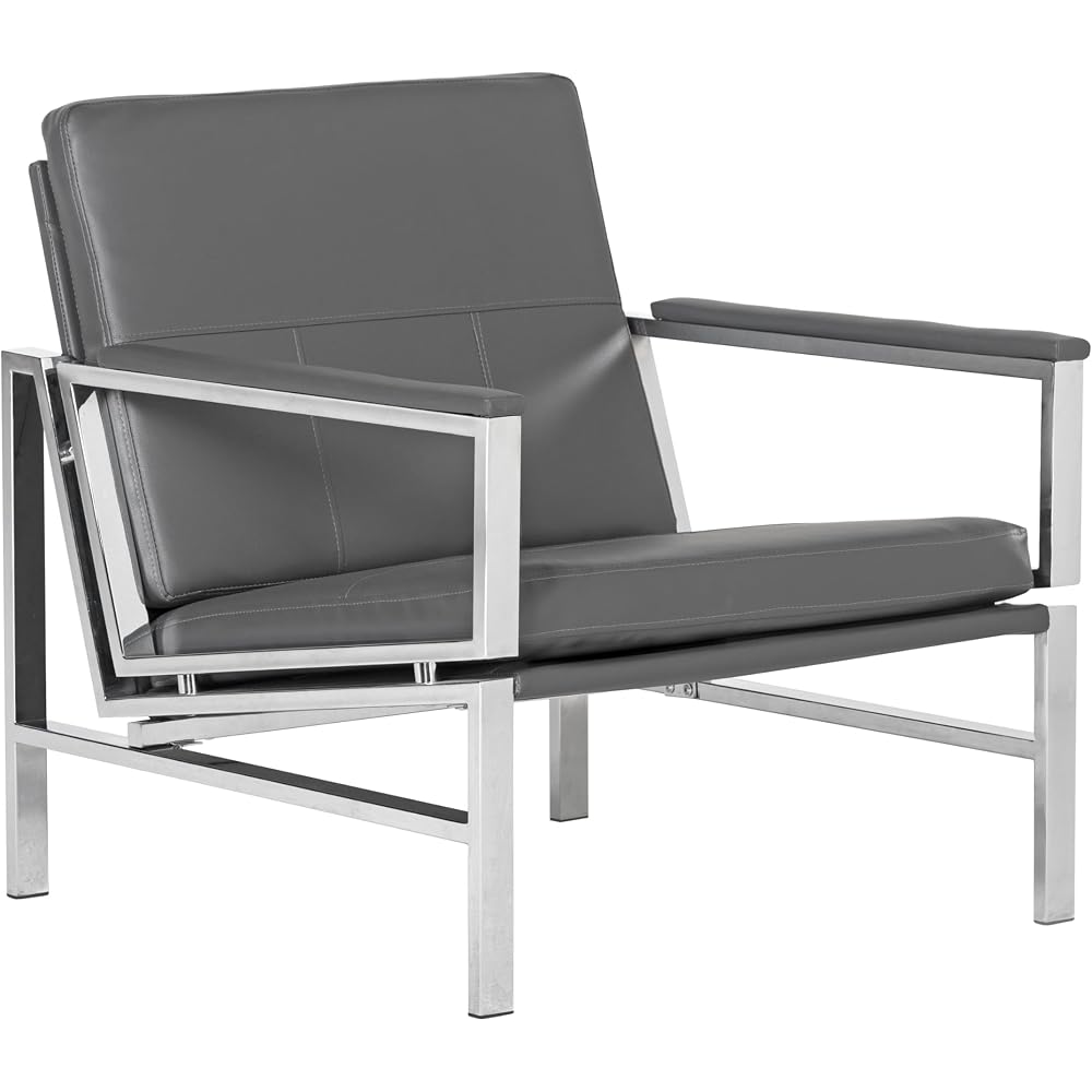 Atlas Modern Accent Chair in Blended Leather, Chrome / Gray