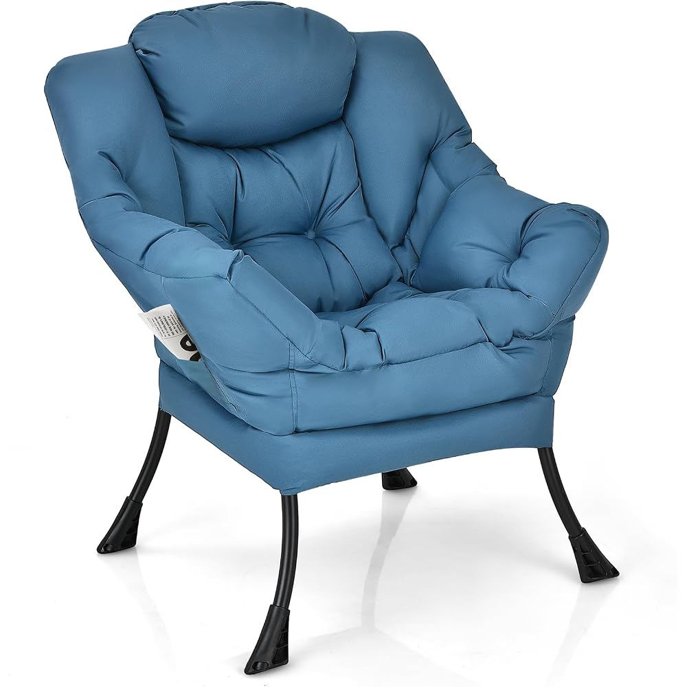 KOMFOTT Modern Accent Chair, Soft Upholstered Lazy Sofa with Side Pocket & Armrests, Single Sofa Armchair, Leisure Sofa Chair for Living Room, Bedroom, Navy