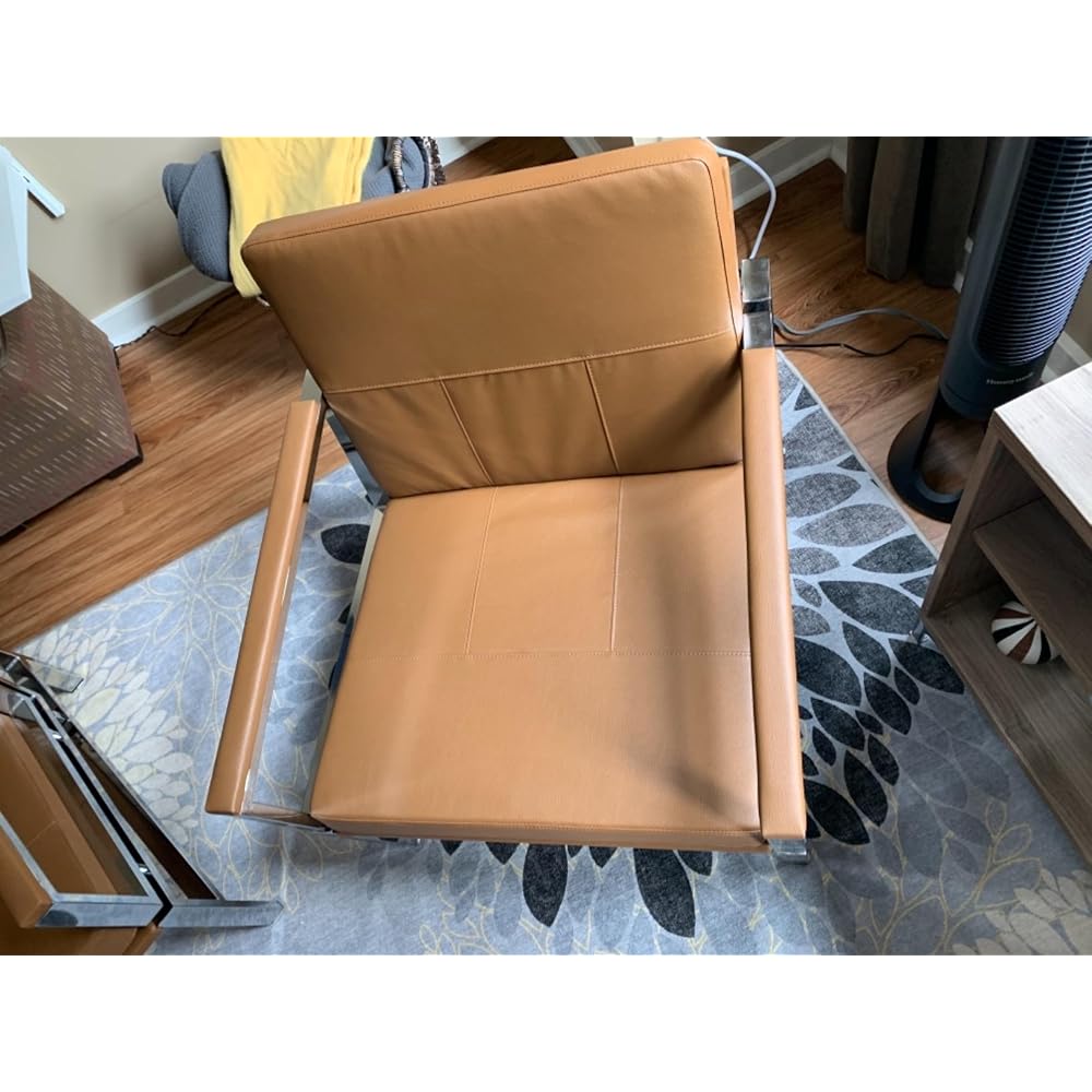Atlas Modern Accent Chair in Blended Leather, Chrome / Gray