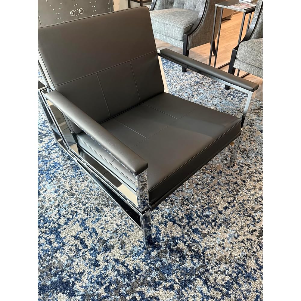 Atlas Modern Accent Chair in Blended Leather, Chrome / Gray