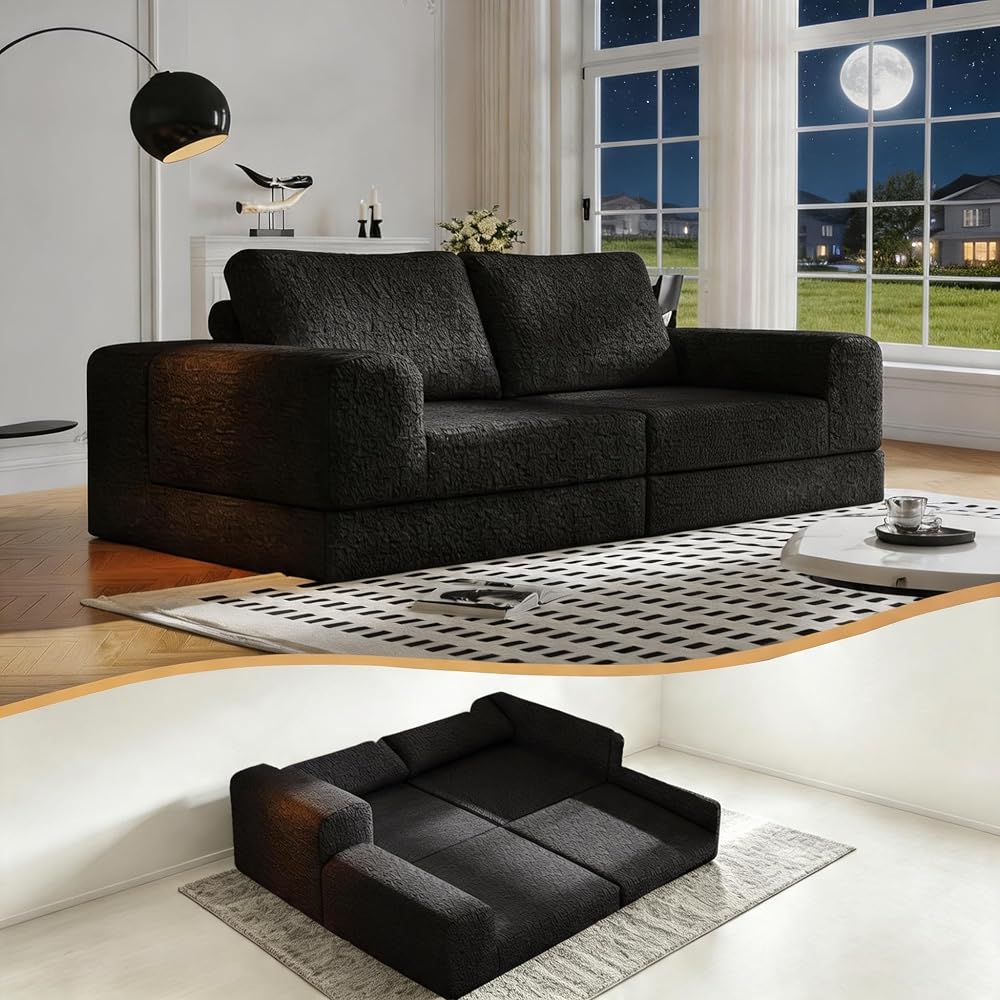 YVDNHP 78" Convertible Sofa,6-in-1 Loveseat Couch Fold Sofa Bed Black
