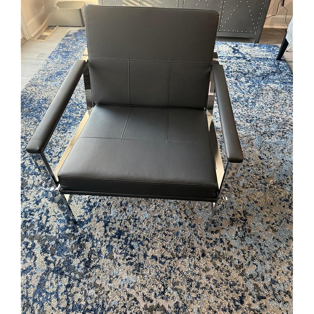 Atlas Modern Accent Chair in Blended Leather, Chrome / Gray