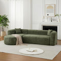 KEIKI 109.4" Curved Sectional Sofa, Chenille Cloud Couch with 2 Pillows, L-Shape Boneless Left Facing Sofa for Living Room, Guest, Bedroom, Green